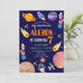 Space Adventure Verjaardag Uitnodiging voor Kids P (Staand voorkant)