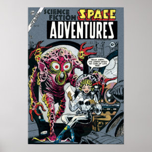 Space Adventures #12 Grappige 50s Retro Sci-Fi Str Poster