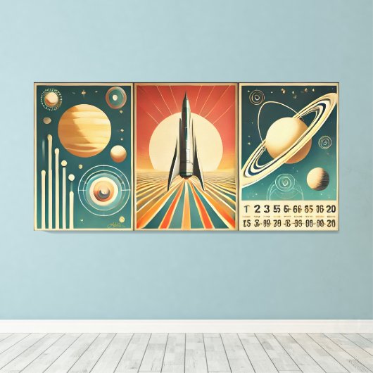 Space Age Art Space Time Calendar Canvas Afdruk (Insitu (Houten vloer))