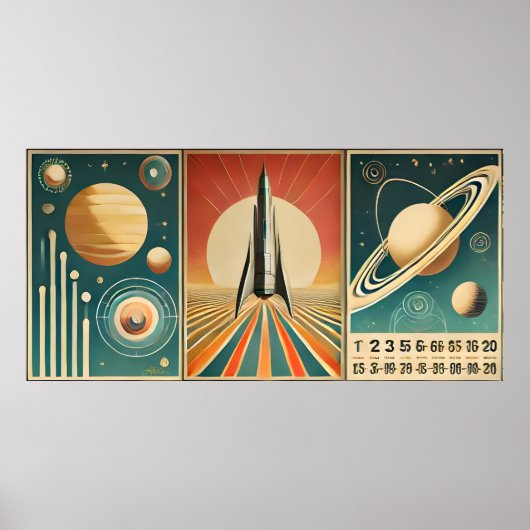 Space Age Art Space Time Calendar Poster (Voorkant)