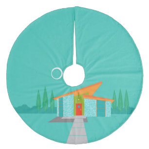 Space Age Cartoon House Kerstboom rok Fleece Kerstboom Rok