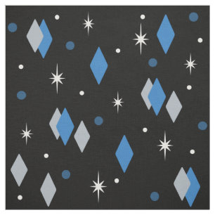 Space Age Diamonds Blue Black Grey Stof