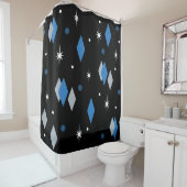 Space Age Diamonds Blue Douchegordijn (In situ)