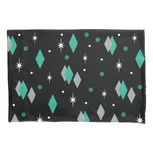 Space Age Diamonds Turquoise Black Kussensloop (Voorkant)