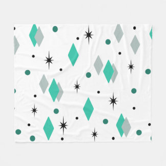 Space Age Diamonds Turquoise White Fleece Deken