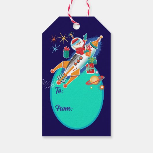 Space Age Kerstman Cadeaulabel (Achterkant)