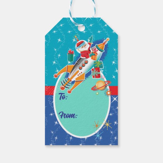Space Age Kerstman Cadeaulabel (Achterkant)