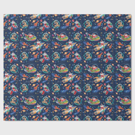 Space Age Kerstman Cadeaupapier (Vlak)