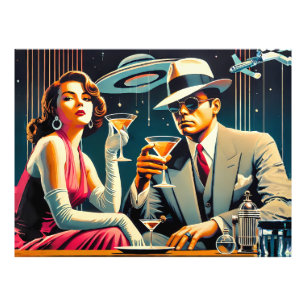 Space Age Las Vegas Gangster Martini Feest Foto Afdruk