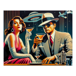 Space Age Las Vegas Gangster Martini Feest Perfect Poster