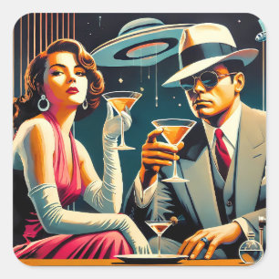Space Age Las Vegas Gangster Martini Feest Vierkante Sticker