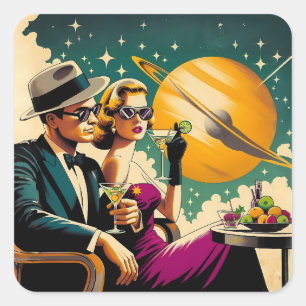 Space Age Las Vegas Martini Gangster Feest Vierkante Sticker