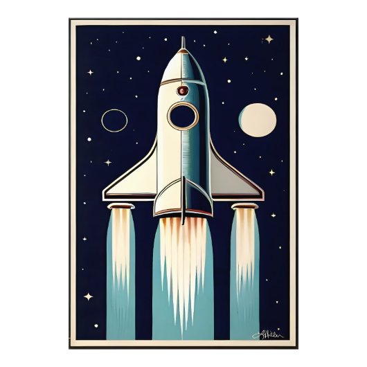 Space Age Retro 50s Rocket Ship Foto Afdruk (Voorkant)