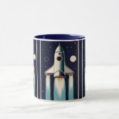 Space Age Retro 50s Rocket Ship Mok (Midden)