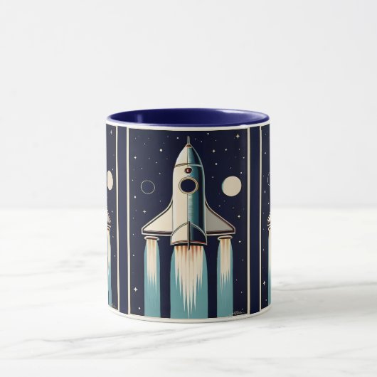 Space Age Retro 50s Rocket Ship Mok (Midden)