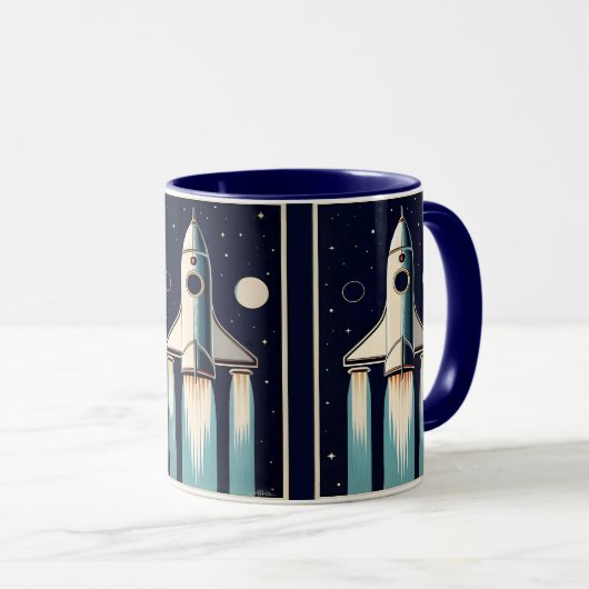 Space Age Retro 50s Rocket Ship Mok (Voorkant rechts)
