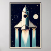 Space Age Retro 50s Rocket Ship Poster (Voorkant)