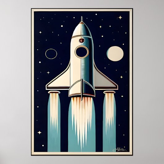 Space Age Retro 50s Rocket Ship Poster (Voorkant)