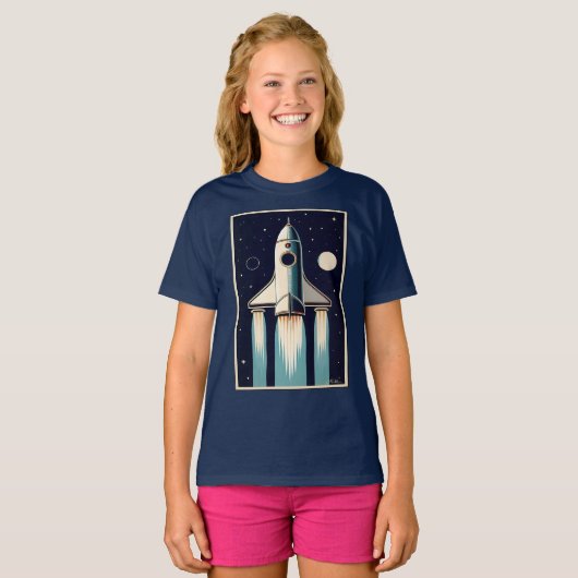 Space Age Retro 50s Rocket Ship T-shirt (Voorkant volledig)