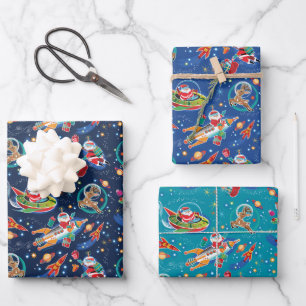 Space Age Santa Christmas Wrapping Paper