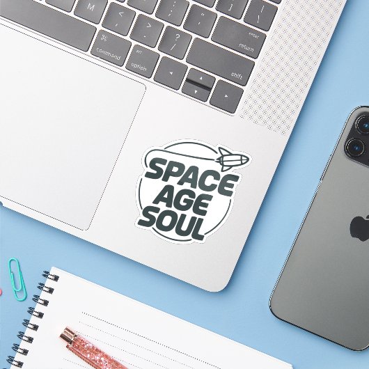 space age soul sticker (Laptop met iPhone)