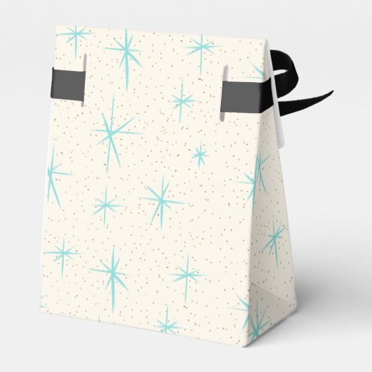 Space Age Turquoise Starbursts Favor Box Bedankdoosjes (Achterkant)