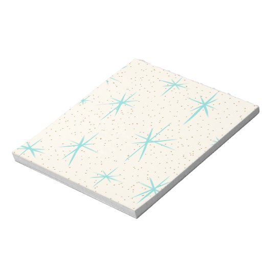 Space Age Turquoise Starbursts Notepad Notitieblok (Gedraaid)