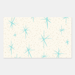 Space Age Turquoise Starbursts Rechthoek Stickers