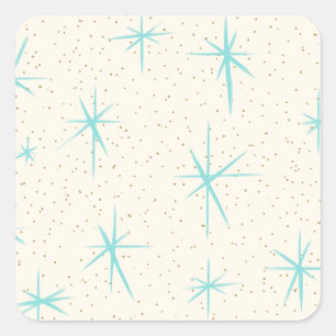 Space Age Turquoise Starbursts Vierkante Stickers