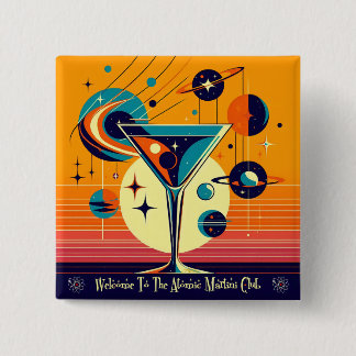 Space Age Welkom bij de Atomic Martini Club Vierkante Button 5,1 Cm