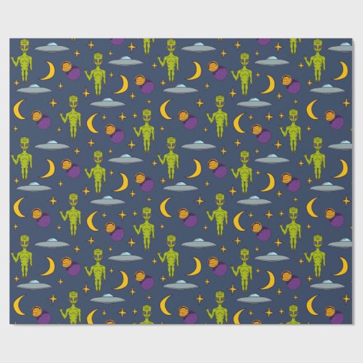 Space Aiens and Flying Saucers Sci-Fi Thed Cadeaupapier (Vlak)