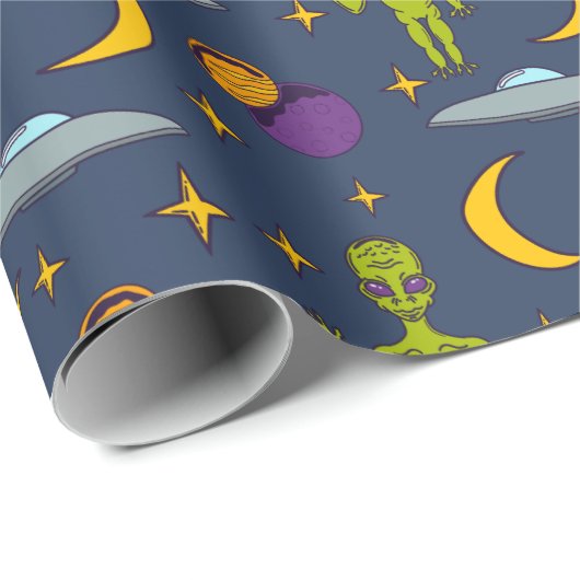 Space Aiens and Flying Saucers Sci-Fi Thed Cadeaupapier (Rol Hoek)