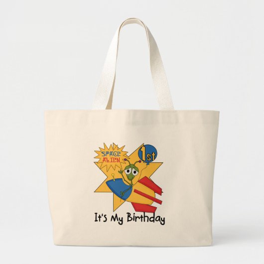 Space Alien 1e Verjaardag Tshirts en geschenken Grote Tote Bag (Voorkant)