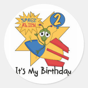Space Alien 2e Verjaardag T-shirts en geschenken Ronde Sticker