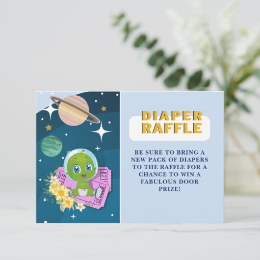 Space Alien Baby shower Luier Raffle Informatiekaartje (Staand voorkant)