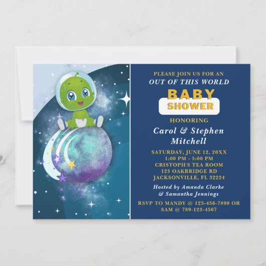 Space Alien Baby shower Uitnodiging (Achterkant)