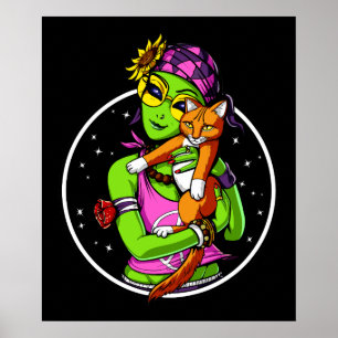 Space Alien Cat Cute Kitten Poster