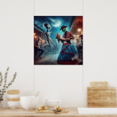 "Space Alien Dancing", "Old West Saloon", Cowgirl Poster (Keuken)