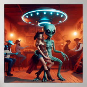 Space Alien dansen met Cowgirl = Cowboys kijken Poster