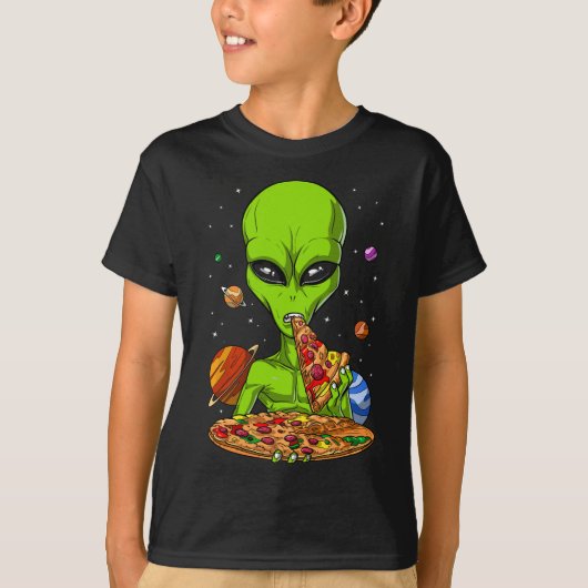 Space Alien Eating Pizza Grappige UFO Science Fict T-shirt (Voorkant)
