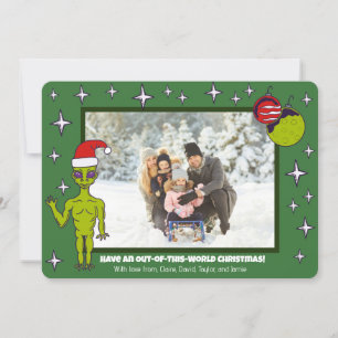 Space Alien in een kerstfoto van Santa Hat Aankondiging