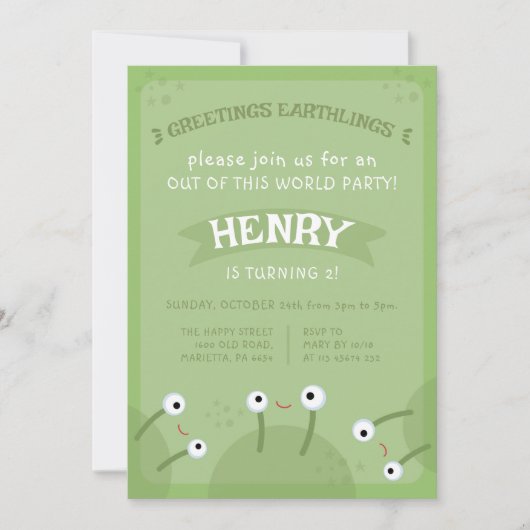 Space Alien Invitation for Birthday Party UFO Kaart (Voorkant)