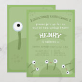 Space Alien Invitation for Birthday Party UFO Kaart (Voorkant / Achterkant)