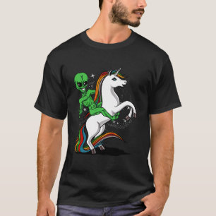 Space Alien Riding Eenhoorn Grappig UFO Jongens Me T-shirt