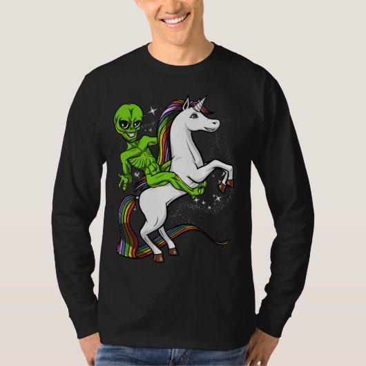 Space Alien Riding Magical Unicorn UFO T-shirt (Voorkant)