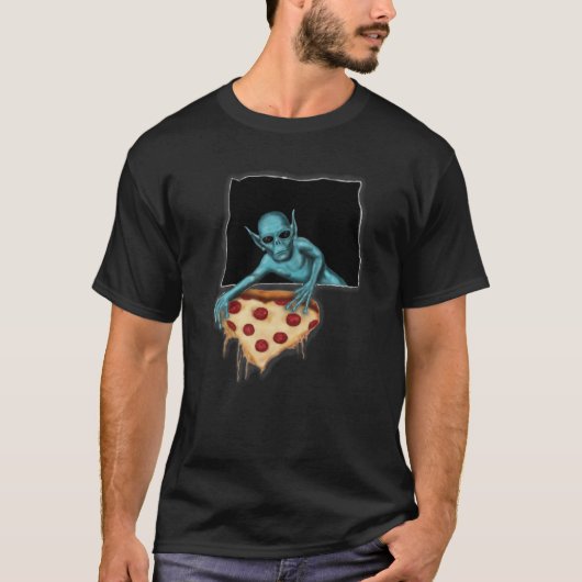 Space Alien UFO Creature Pizza Lover T-shirt (Voorkant)