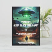 Space Alien UFO verjaardagsthema avonturenfeest Kaart (Staand voorkant)