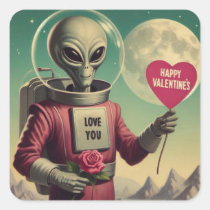 Space Alien Valentijn Sci Fi Romantisch Valentijns Vierkante Sticker