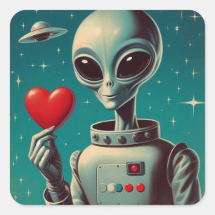 Space Alien Valentijn Sci Fi Romantisch Valentijns Vierkante Sticker
