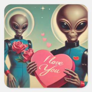 Space Aliens Valentijn Sci Fi Romantisch Valentijn Vierkante Sticker